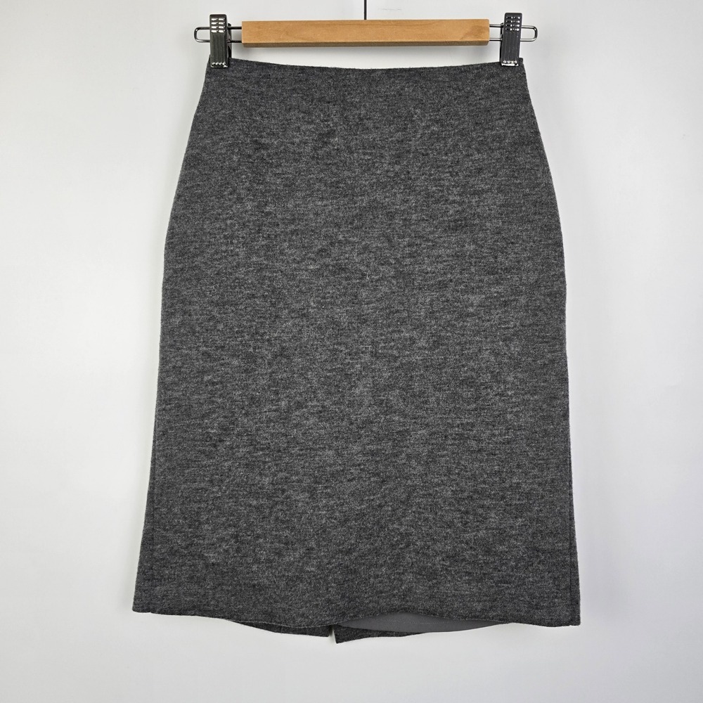 UNIQLO Women's Wool Blend Lined Pencil Skirt Grey Pockets Office Back Slit XS